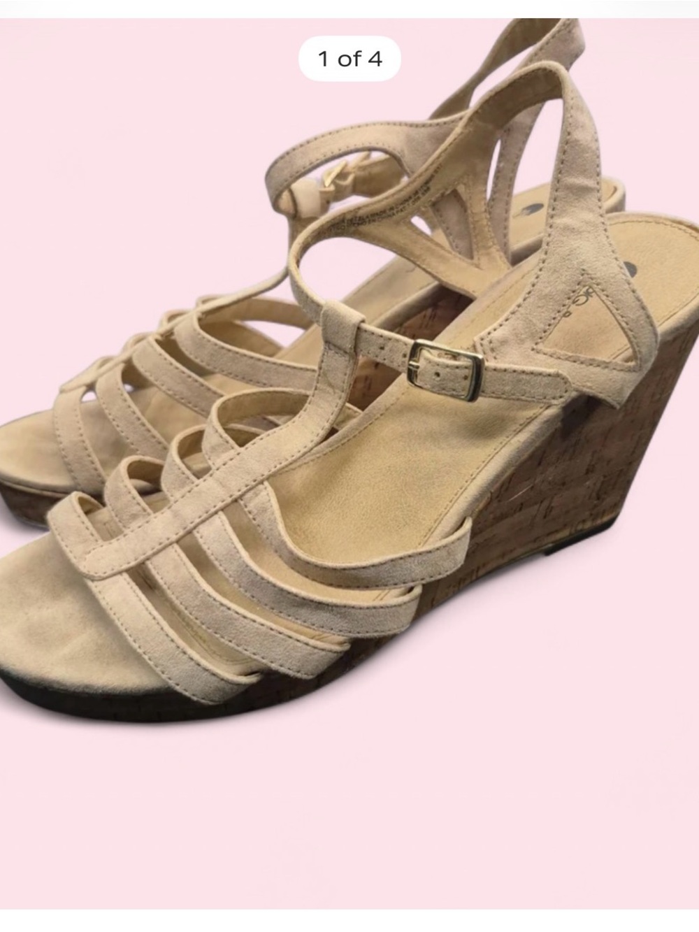 Beige Strappy Wedge Sandals - Women